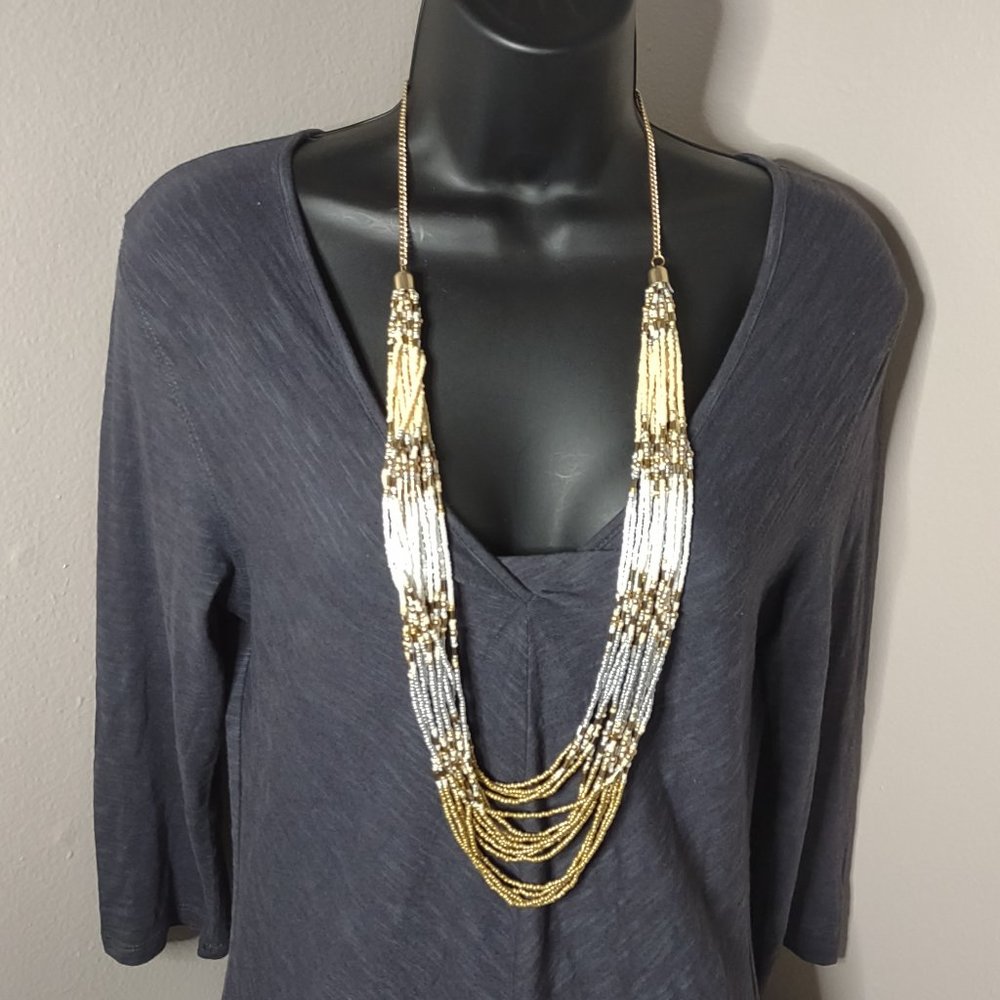 Multi Strand Small Bead Necklace Adjustable 35 To 37.5 Inches Long